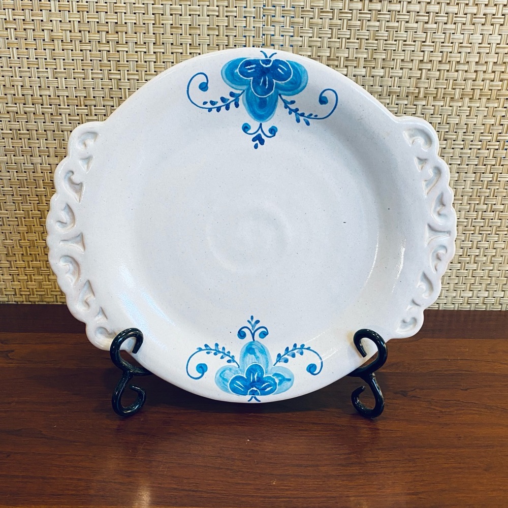 🌟HP🌟VTG 1980 Signed Filadelfio Todaro Blue Floral Studio Pottery Plate Italy